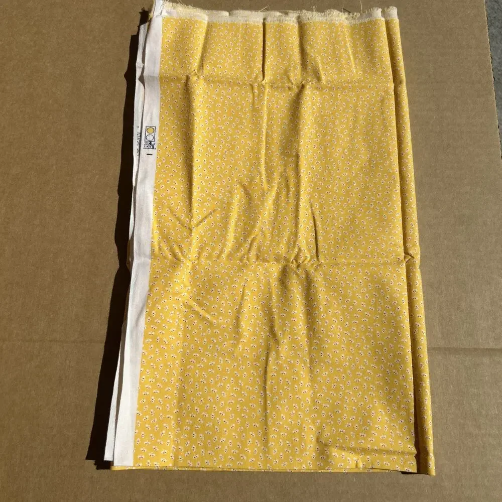Vintage Textile Arts & Film Inc Yellow Ditsy Floral Fabric Remnant 44x32” TAF